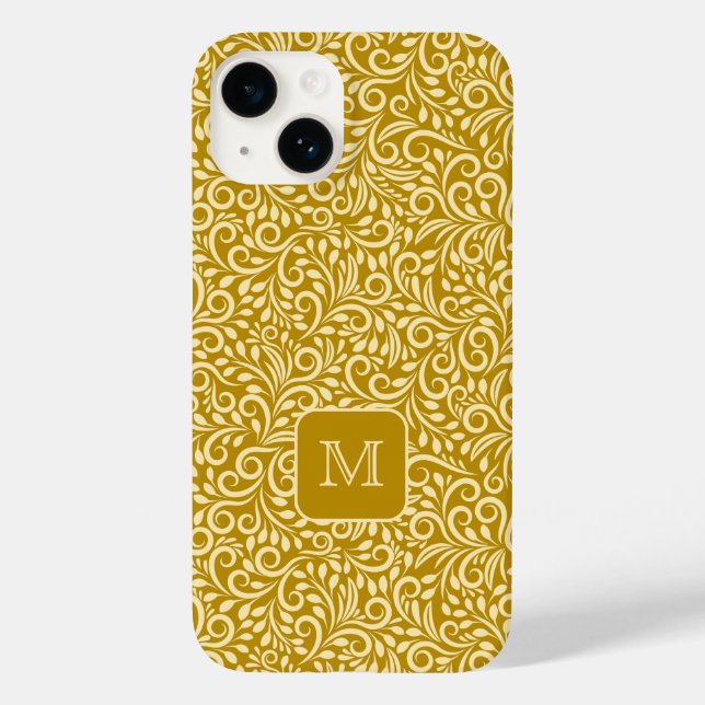 Custom Monogram Floral Leaf Pattern Case-Mate iPhone Case (Back)