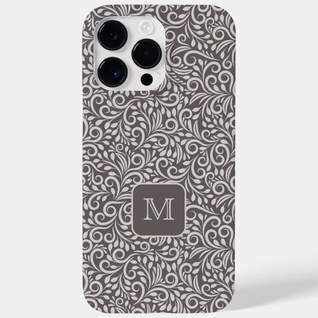 Custom Monogram Floral Leaf Pattern Case-Mate iPhone Case (Back)