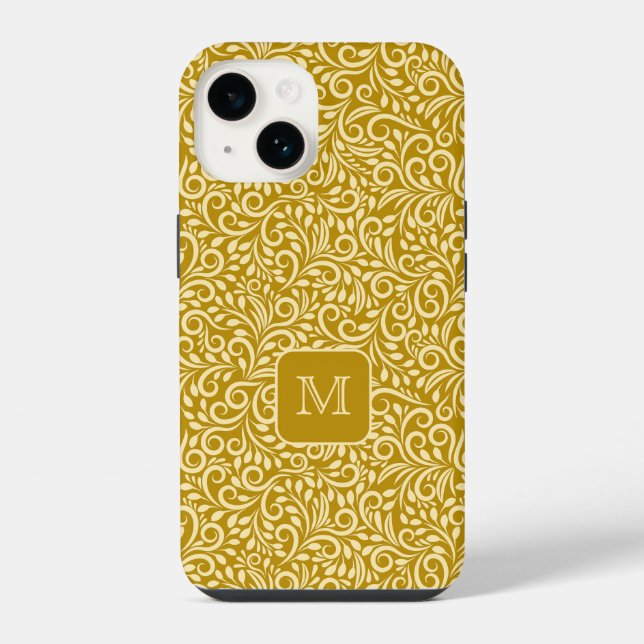 Custom Monogram Floral Leaf Pattern iPhone Case (Back)