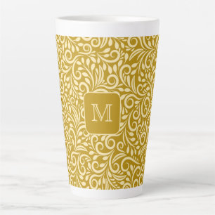 Custom Monogram Floral Leaf Pattern Latte Mug