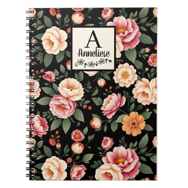 Custom Monogram Floral Mary Delany Inspired Notebook (Front)