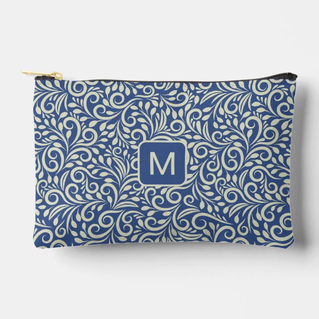 Custom Monogram Floral Pattern Accessory Pouch (Front)