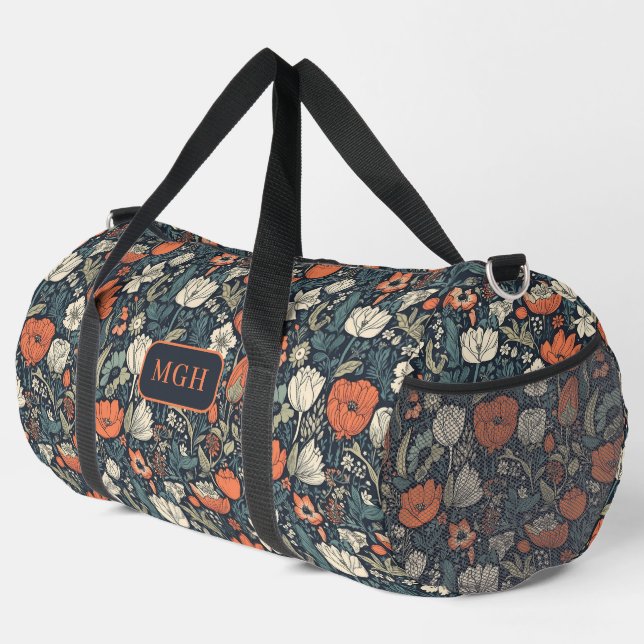 Custom Monogram Floral Pattern Duffle Bag (Right Corner)
