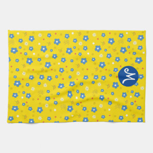 Custom Monogram Floral Print Tea Towel