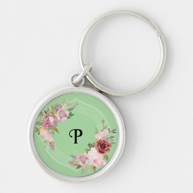 Custom Monogram Floral Wireless Charger  Key Ring (Front)