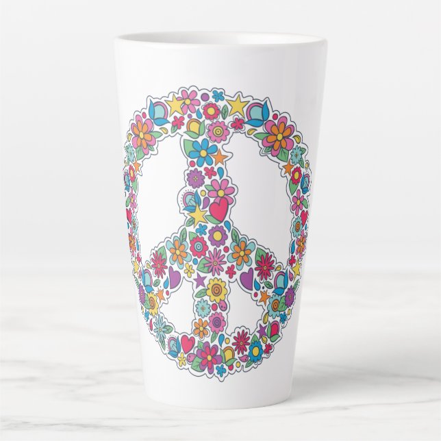 Custom Monogram Flower Peace Sign Latte Mug (Front)