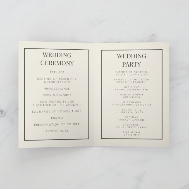 Custom monogram foldable wedding program card (Inside)