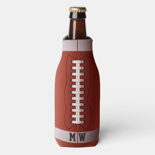 Custom monogram Football bottle cooler (Bottle Front)