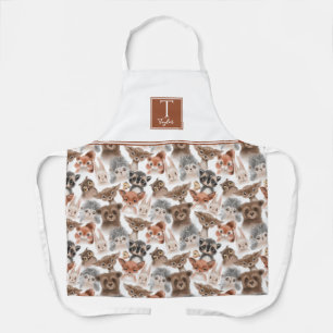 Custom Monogram, Forest Animals Woodland Pattern Apron