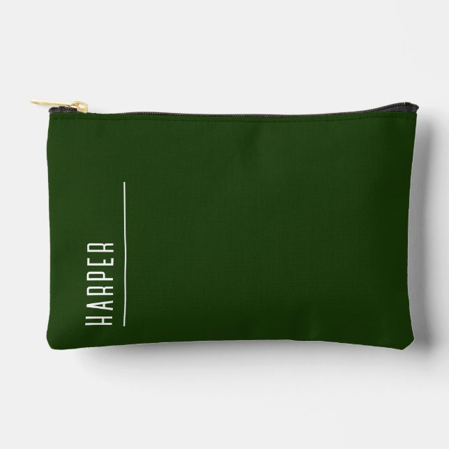 Custom monogram, forest green  accessory pouch (Front)