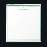 Custom Monogram Forest Green Border Stationery  Notepad<br><div class="desc">Make a lasting impression with this elegant personalized stationery, featuring a bold forest green monogram and name in classic serif type. Framed by a double-line border for a refined touch, this flat note card is perfect for thank you notes, personal messages, or professional correspondence. Ideal for gifting or adding a...</div>