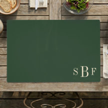 Custom Monogram Forest Green Velvet Modern Dining