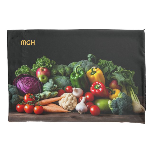 Custom Monogram Fresh Vegetables Pillowcase (Front)