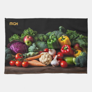 Custom Monogram Fresh Vegetables Tea Towel