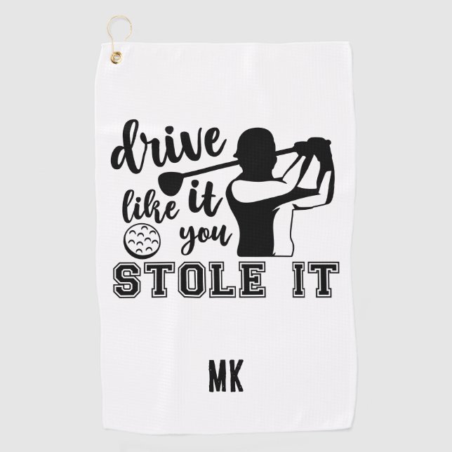 Custom Monogram Funny Black White Golf Towel (Front)