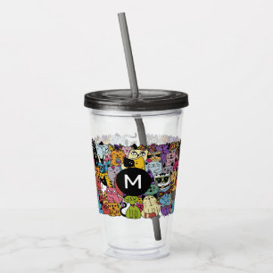 Custom Monogram Funny Cats Illustration Acrylic Tumbler