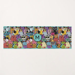Custom Monogram Funny Cats Illustration Yoga Mat