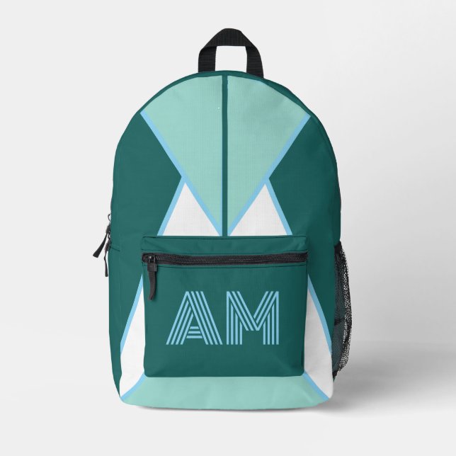 Custom Monogram Geometric Teal Blue Backpack (Front)