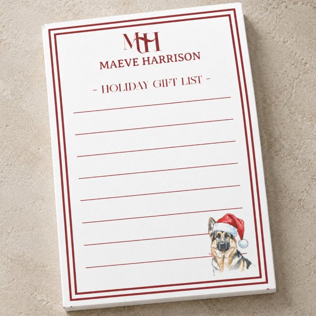 Custom Monogram German Shepherd Holiday Gift List Post-it Notes (Custom Monogram German Shepherd Holiday Gift List Post-it Notes)