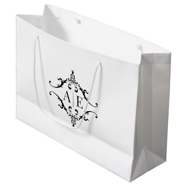 Custom Monogram Gift Bags for VIP Wedding Guests (Front Angled)