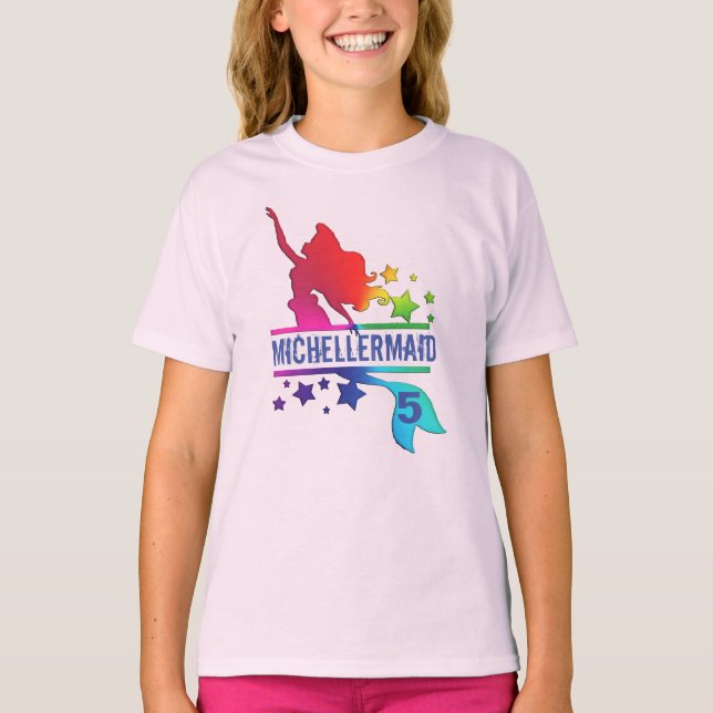 custom monogram girls mermaid birthday shirt (Front)