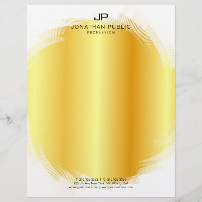 Custom Monogram Glamour Template Faux Gold Custom Letterhead (Front)