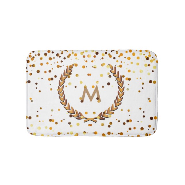 Custom Monogram Gold Glitter Confetti Personalised Bath Mat (Front)