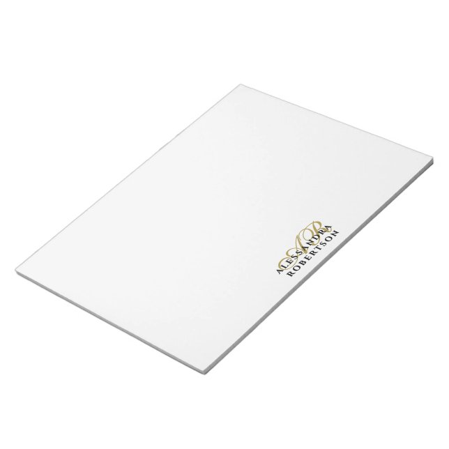 Custom Monogram Gold Initials White Minimalist  Notepad (Angled)