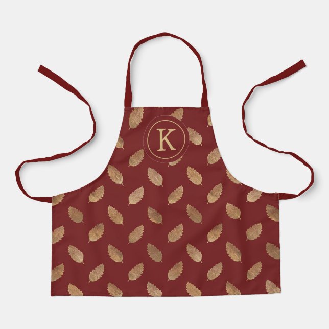 Custom Monogram Gold Leaves Gift Apron For Kids (Front)