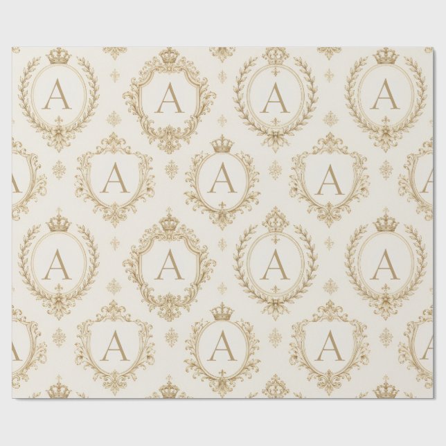 Custom Monogram Gold Royal Baroque Luxury Wrapping Paper (Flat)