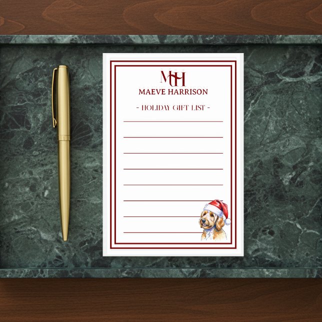 Custom Monogram Golden Doodle Holiday Gift List Post-it Notes (Gift custom holiday stationery to the dog lover in your life!)