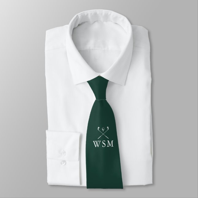 Custom Monogram Golf Clubs Emerald Green Golf Tie (Tied)