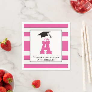 Custom Monogram Graduate Pink Cute Paper Napkins