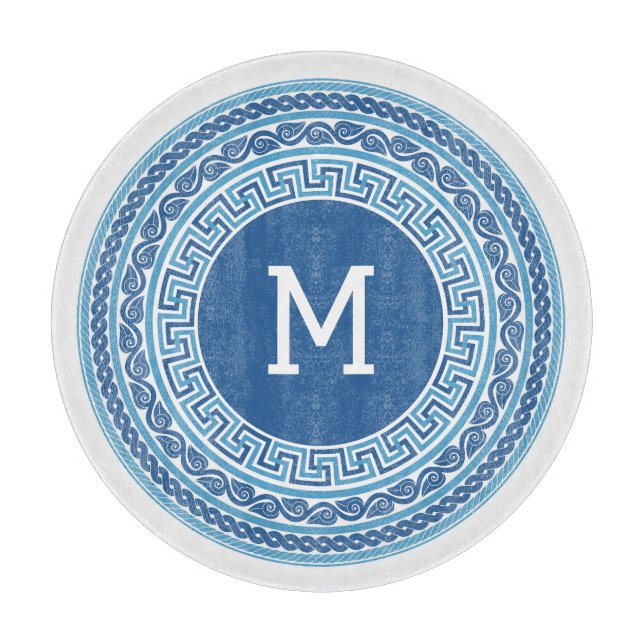Custom Monogram Greek Pattern Cutting Board (Front)