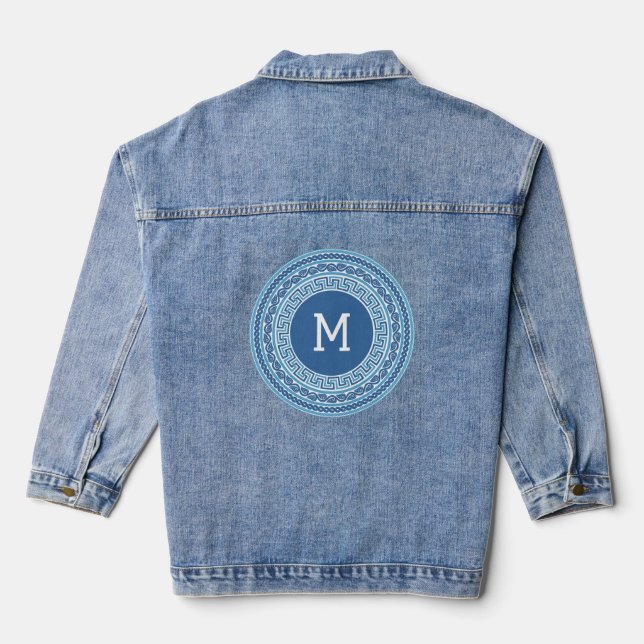 Custom Monogram Greek Pattern Denim Jacket (Back)
