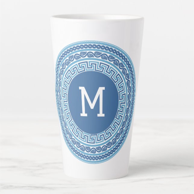 Custom Monogram Greek Pattern Latte Mug (Front)
