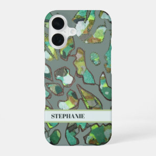 Custom monogram green brown abstract camo nature iPhone 16 case