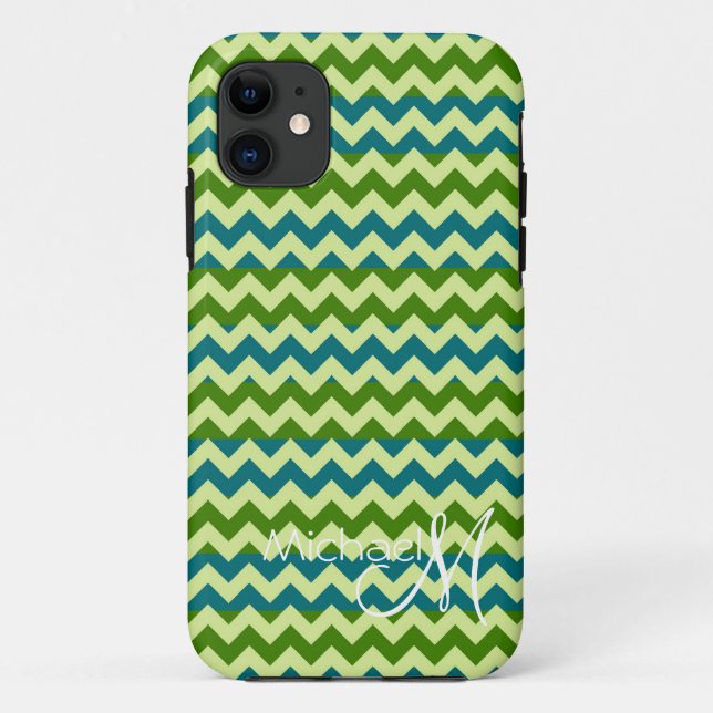 Custom Monogram Green Chevron Zigzag Case-Mate iPhone Case (Back)