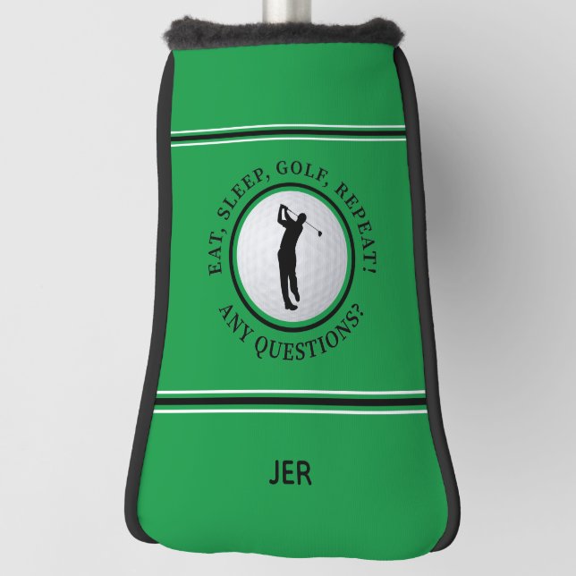 Custom Monogram Green Eat Sleep Golf Repeat Head Cover (Rotate 90)
