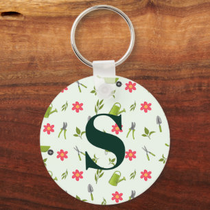 Custom Monogram Green Gardening Key Ring