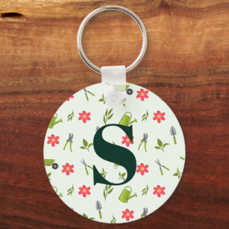 Custom Monogram Green Gardening Key Ring