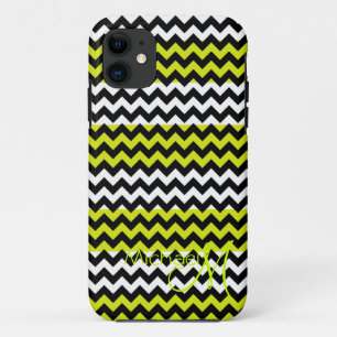 Custom Monogram Green White Chevron Zigzag iPhone 11 Case