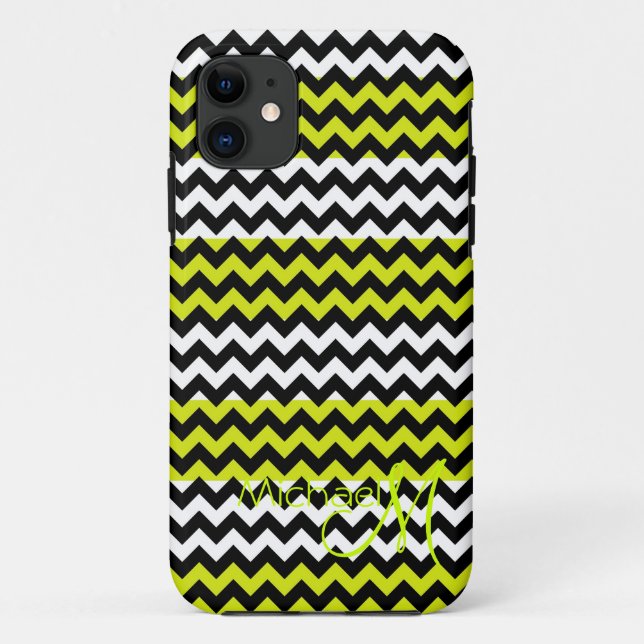 Custom Monogram Green White Chevron Zigzag Case-Mate iPhone Case (Back)