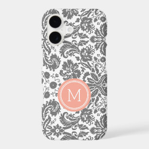 Custom Monogram Grey Coral Damask