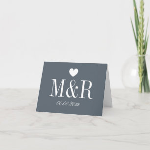 Custom monogram grey wedding note cards with heart