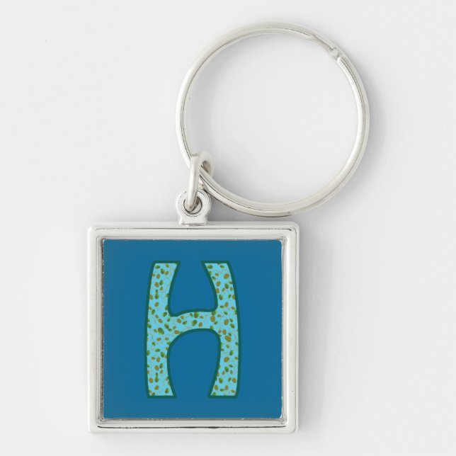Custom Monogram H Keychain, Seed Pods Pattern Key Ring (Front)