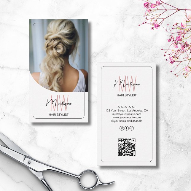 Custom Monogram Hair Stylist QR Business Card (Custom Monogram Hair Stylist QR Business Card)