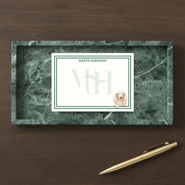 Custom Monogram Hand Drawn Dachshund Reading Post-it Notes (Gift custom stationery to the dog lover in your life! )