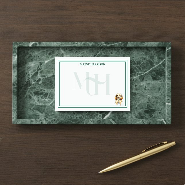 Custom Monogram Hand Drawn Golden Doodle Martini Post-it Notes (Gift custom stationery to the dog lover in your life! )