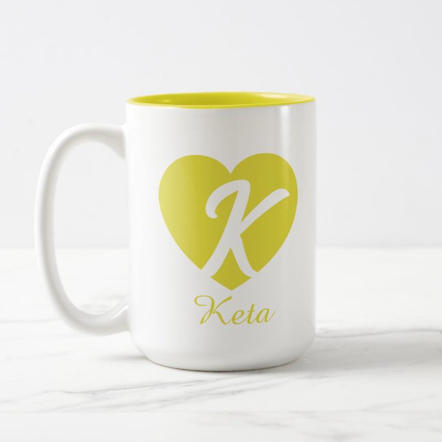 Custom Monogram Heart Initial Name Coffee Mug (Left)